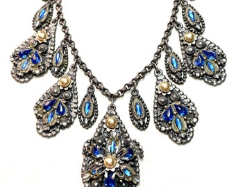 c1940 Korda Thief of Bagda Jeweled Bib Necklace, Rice Weiner