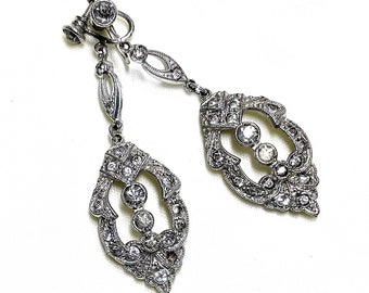 Deco Era Clear Rhinestones Dangling Earrings, c1920s