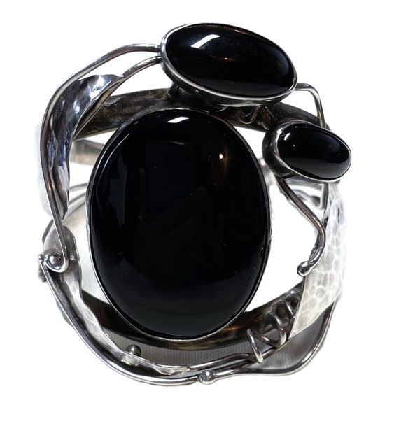 Artisan Made Sterling and Onyx Cuff Bracelet