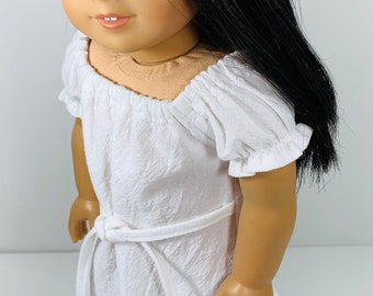 18 inch doll dress white cotton, AG doll dress, doll clothes trendy, modern doll dress, retro peasant dress, boho doll summer dress