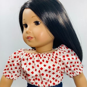 Crop top handmade for 18 inch dolls, retro peasant doll top, 18 inch clothing, AG doll clothes trendy stylish modern, doll fashion summer