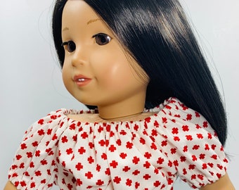 Crop top handmade for 18 inch dolls, retro peasant doll top, 18 inch clothing, AG doll clothes trendy stylish modern, doll fashion summer