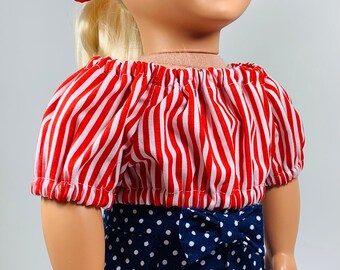 Red & white striped crop top for 18 inch dolls, peasant top for dolls, 18 inch doll, AG doll clothes trendy, stylish boho modern doll