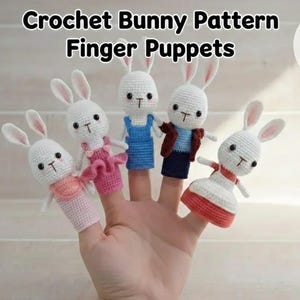 Crochet Bunny Finger Puppets PDF Pattern, No-Sew Amigurumi , Easy Kawaii Pattern, Projects for Beginners, Buy 1 Get 1 Free, Instant Download