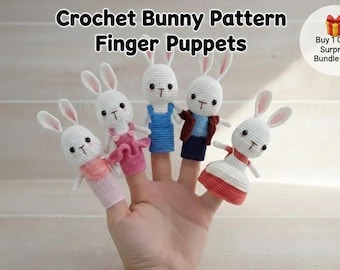 Crochet Bunny Finger Puppets PDF Pattern, No-Sew Amigurumi , Easy Kawaii Pattern, Projects for Beginners, Buy 1 Get 1 Free, Instant Download
