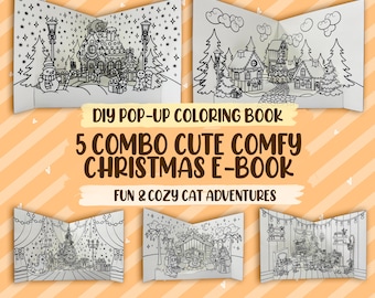 Christmas Diy Pop Up Coloring Book, Cute Comfy 5 Combo Set Printable Pages for Kids & Adults, Bold and Easy Design, Instant Digital Download