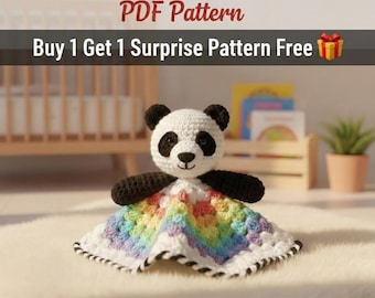 Rainbow Panda Lovey Crochet Pattern, PDF Pattern Amigurumi, No Sew, Easy Crochet Projects for Beginners, Buy 1 Get 1 Free, Instant Download