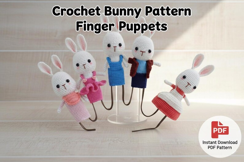 Crochet Bunny Finger Puppets Pdf Pattern, No-sew Amigurumi Animals ...
