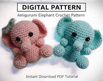 Baby Elephant Crochet Pattern, Handmade Plush Toy Animal Pattern, Easy Kawai Amigurumi, Fun Crochet Project for Beginners, Digital Download