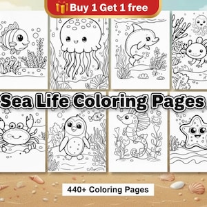 Libro para colorear de vida marina para niños, páginas para colorear conmovedoras, para aliviar el estrés, atrevidas y fáciles, hojas para colorear con actividades para niños, compra 1 y llévate 1 gratis.