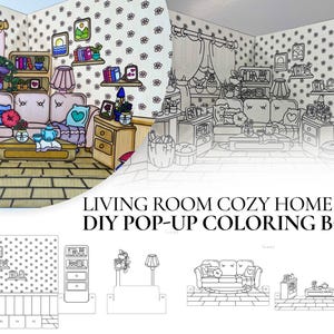 Living Room Cozy Home Coloring Ebook, Home Interior Coloring Pages, House Rooms Coloring, Diy Pop Up Coloring Book, Digital Instant Download