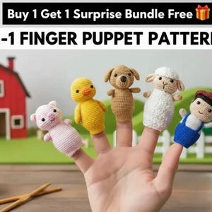 Marionetas de dedo con patrones de animales a crochet, proyectos de crochet para principiantes, amigurumi sin costura, paquete sorpresa "1 por 1", descarga instantánea