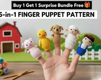 Animal Finger Puppets Crochet Pattern, Handmade Plush Toy Crochet Projects for Beginners, Buy 1 Get 1 Surprise Bundle Free, Instant Download