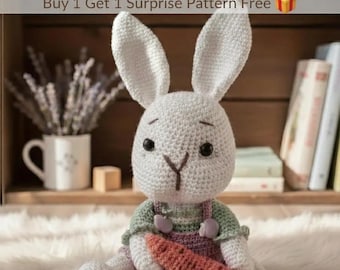 Carrot Loving Bunny, Pdf Pattern Amigurumi, Easter Present Crochet Project for Beginners, Handmade Pattern Gift for Her, Buy 1 Get 1 Free