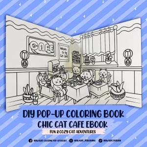 Chic Cat Cafe Diy Pop Up Coloring E Book, Printable Coffee Shop Coloring Book, Meow Coloring Pages, Tea & Cat Lover Gift, Pet Coloring Pages