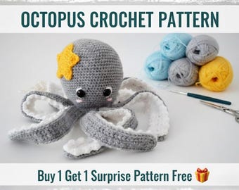 Bläckfiskvirkmönster PDF, Amigurumi Bläckfiskleksaksmönster, Virkad Havsdjur Plyschleksak, Söt Havsvarelse för Nybörjare, Köp 1 Få 1 Gratis