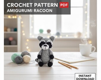 Handmade Raccoon Crochet Pattern, Animal Plush Toy for Kids, Easy Kawaii Amigurumi, Quick Crochet Projects for Beginners, Digital Download