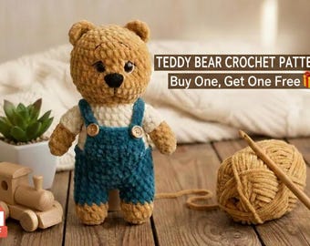 Bear Crochet Pattern PDF, the Hippo, Kawaii Amigurumi, Plush Toy Pattern, Project for Beginners, Buy 1 Get 1 Free, Surprise Gift Included