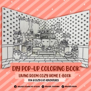 Living Room Cozy Home Coloring Ebook, Home Interior Coloring Pages, House Rooms Coloring, Diy Pop Up Coloring Book, Digital Instant Download
