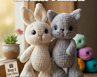 Rabbit & Cat Crochet Pattern PDF, Amigurumi Plush Bunny Toy Pattern, Beginner Crochet Tutorial, Surprise Gift Pattern Included in Download