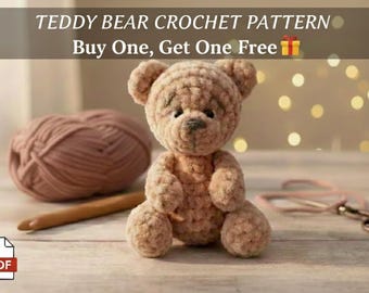 Patrón de osito de peluche en PDF, amigurumi sin costura, patrón de peluche, proyecto de crochet para principiantes, compra 1 y llévate 1 gratis, regalo sorpresa incluido.