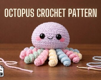 Octopus Crochet Pattern, Cute Kawaii Amigurumi, Handmade Aquatic Crochet Pattern for Beginners, Sea Creature Plush Toy, Digital Download