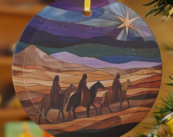 Stained Glass Ornament Three Wise Men, Christian Christmas Ornament, Holiday Decor, Nativity ornament Christmas, Religious Ornament Gift