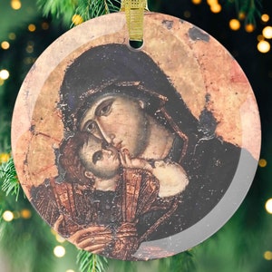 Glass Christmas Ornament Virgin Mary, Orthodox Icon, Christian Gifts, Orthodox Catholic Christmas, Religious Decor, Orthodox Christmas Gifts