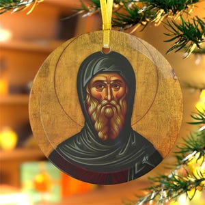 Glass Christmas Ornament St Anthony, Christian Icon, Christian Gifts, Orthodox Catholic Christmas Gift, Religious Decor Orthodox Ornament