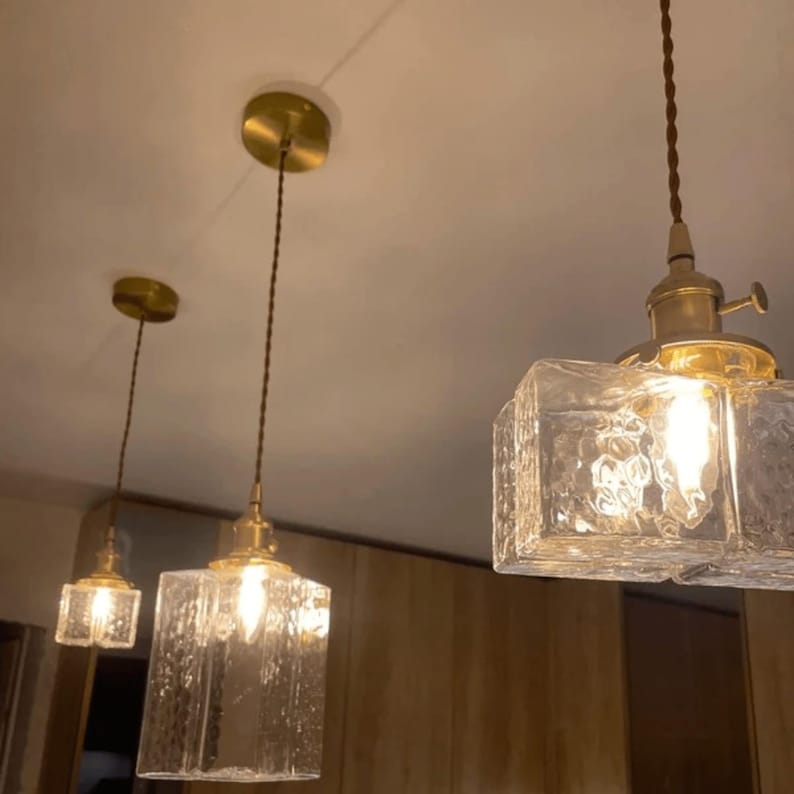 Glass Pendant Light, Vintage Edison Bulb Hanging Lamp - Kitchen Island Industrial Farmhouse image 9