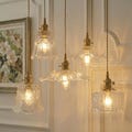 Ribbed Glass Pendant Light, Modern Hanging Chandelier for Kitchen Island - Vintage Farmhouse Bathroom Fixture
