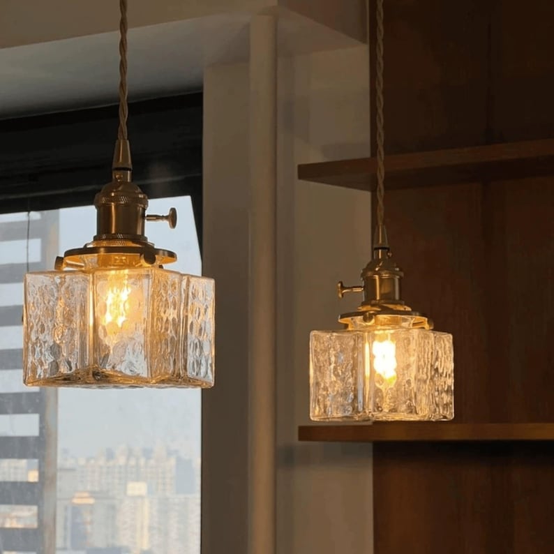 Glass Pendant Light, Vintage Edison Bulb Hanging Lamp - Kitchen Island Industrial Farmhouse image 10