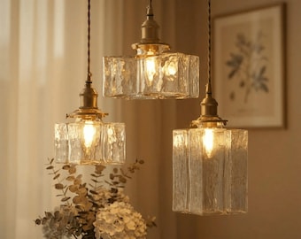 Glass Pendant Light, Vintage Edison Bulb Hanging Lamp - Kitchen Island Industrial Farmhouse