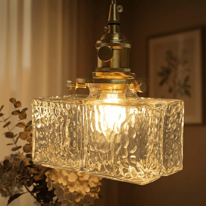 Glass Pendant Light, Vintage Edison Bulb Hanging Lamp - Kitchen Island Industrial Farmhouse image 8