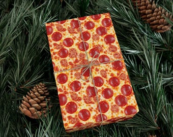 Papier do pakowania prezentów z dodatkami do pizzy pepperoni - Pyszny papier do pakowania prezentów z dodatkami do pizzy dla współczesnego miłośnika pizzy