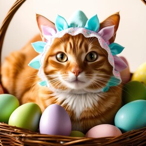 Sticker de Pâques, chat, chasse aux œufs de Pâques, PNG, enfants, chat de Pâques, famille, amoureux des animaux de compagnie, amoureux des chats