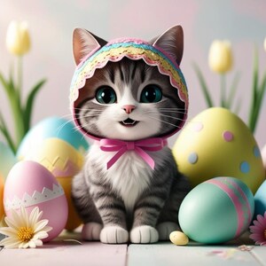 Sticker de Pâques, chat, PNG, chat mignon, chat souriant, arts, loisirs créatifs, amoureux des animaux de compagnie