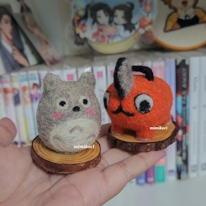 Figurki filcowane igłą, człowiek piła łańcuchowa, pochita, szczeniak diabła, totoro, miniatura totoro, słodkie, ręcznie robione
