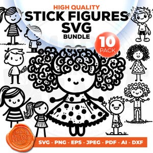 Cute Stick Kids SVG Bundle, Adorable Stick Figures Svg, Cartoon kids Svg, Stick People, Stick Girls Svg, Stick Boys Svg, Handdrawing Figures