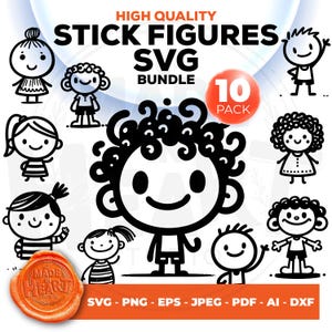 Adorable Stick Kids SVG Bundle, Cute Stick Figures Svg, Cartoon kids Svg, Stick People, Stick Girls Svg, Stick Boys Svg, Cricut, Silhouette