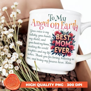 Carta a mi ángel, diseño PNG, mensaje sincero, carta manuscrita para mamá, taza de sublimación, regalo digital, frase de sublimación para mamá