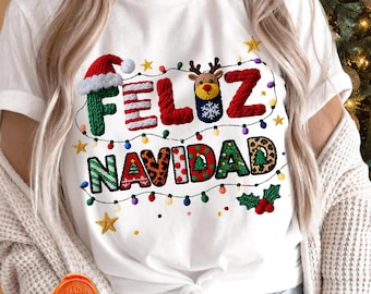 Feliz Navidad Sublimation PNG, Spanische Weihnachtscliparts, Festliches Gestricktes Urlaub T-Shirt Design