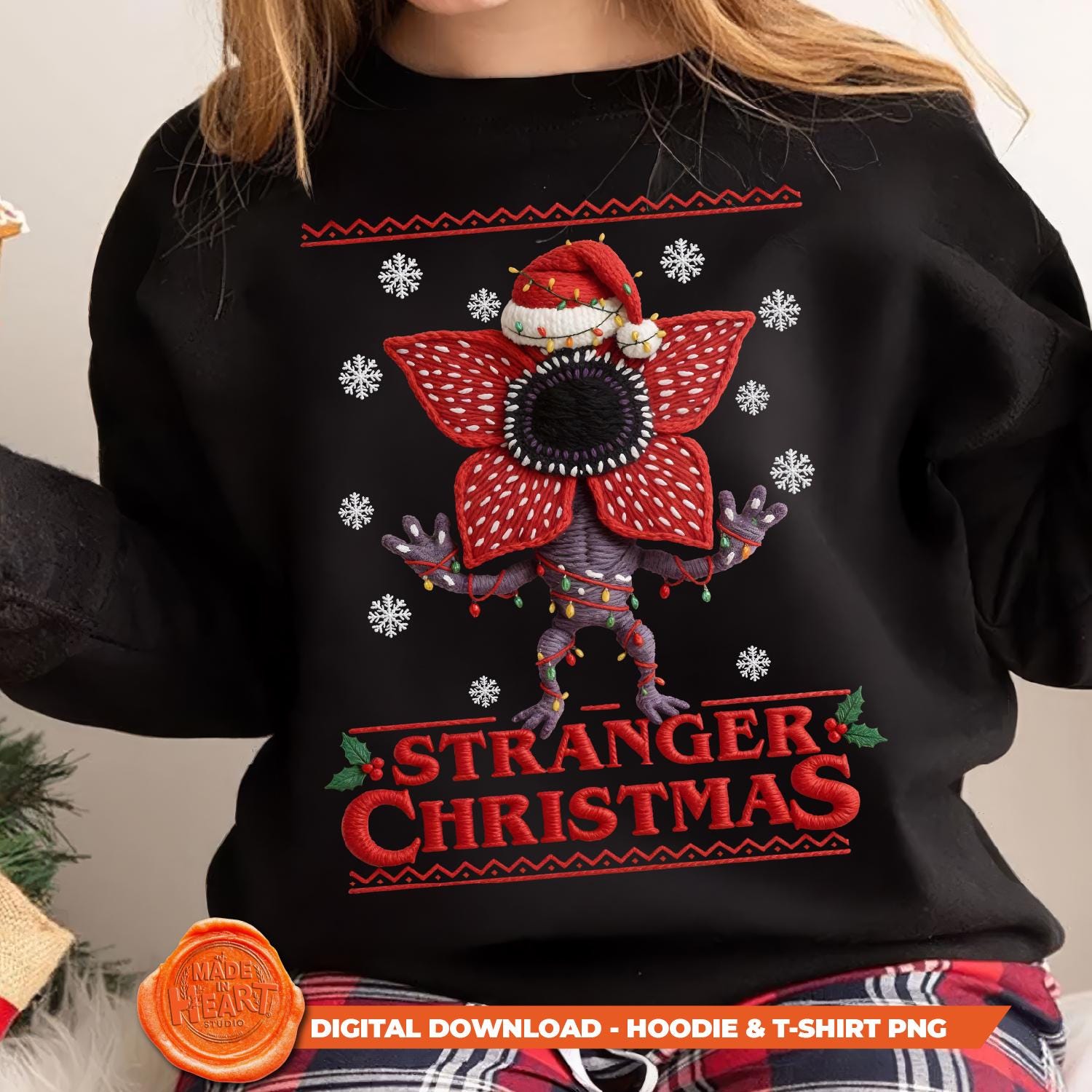 Sweatshirt Stranger Things Logo De Noël En Tricot - Coupe Classique, 241 G