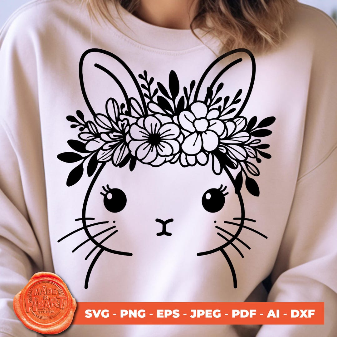 Floral Easter Bunny PNG, Hand Drawn Cute Rabbit Design, Elegant Bunny ...