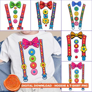 Clownskjorta PNG-paket, cirkuskostymdesigner för barn, digital t-shirt clipart, födelsedagsoutfit strykbar, sublimering av klädsel för förskola