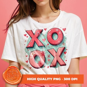 XOXO PNG Valentine Design, Hugs and Kisses Sublimation, Cute Pastel Love Clipart for Shirts, Mugs, DIY Projects, Digital Download 300 Dpi
