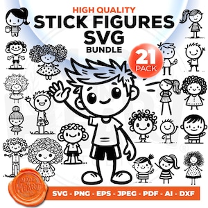Funny Kids Drawing Figures SVG Bundle, Adorable Stick Kids, Cartoon kids Svg, Stick People, Girls figures, Stick Boys Svg Hand-draw Kids