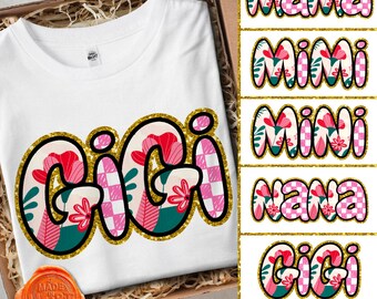 Glitter Floral Family PNG Bundle | Mama, Mimi, Nana, Gigi (Digital Download)