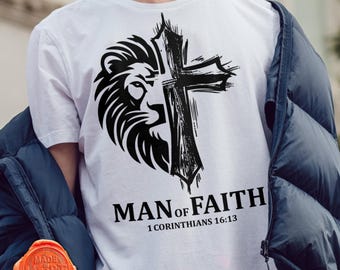 Lion and Cross Christian Warrior Design, Men's Faith Tee (Digital Download)