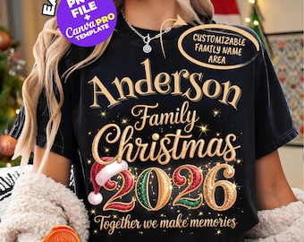 Personalized Family Christmas 2026 PNG, Custom Name Holiday Sweatshirt Design, Matching Family Pajamas Sublimation